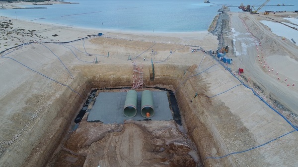 aerial Deep well dewatering close to the shoreline