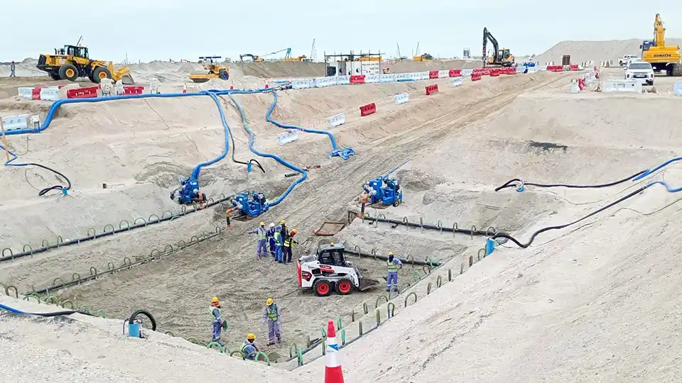 Wellpoint system and GP150M pumps controlling groundwater within an open excavation