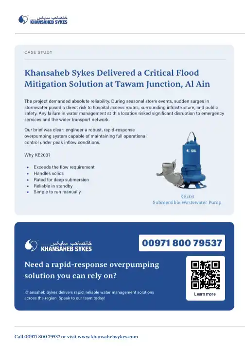 second page case study Stormwater Overpumping Solution Protecting Critical Healthcare Infrastructure, Al Ain
